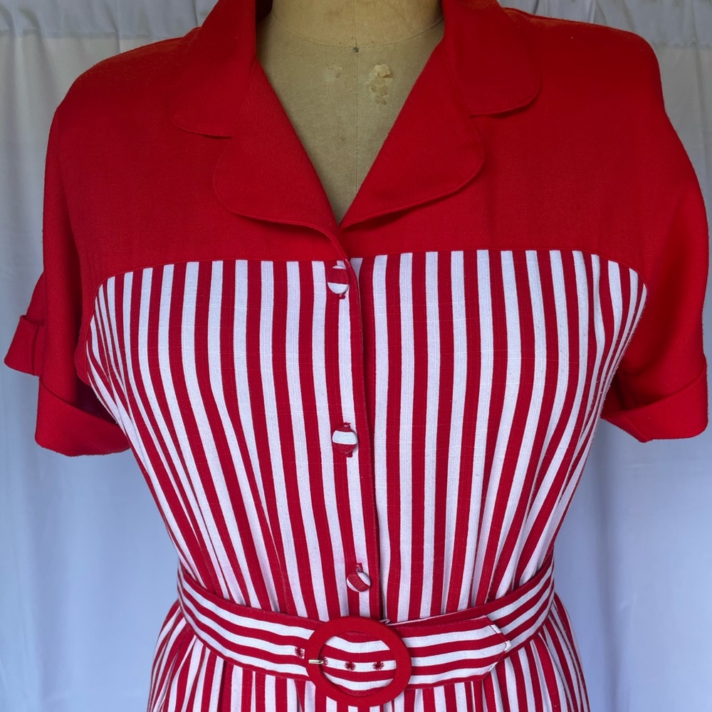 Vintage 1980’s 50’s Sabino Candy Striped Red and White Dress